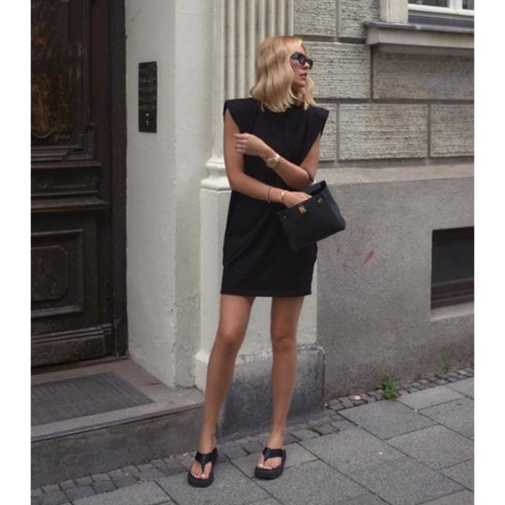 Zara Black Mini Dress with Shoulder Pads